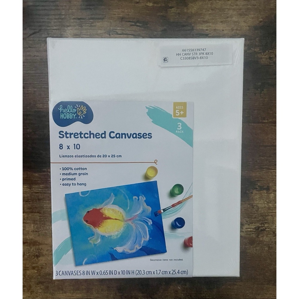 8"x10" Stretched Canvas 3-Pack 100% Cotton, Acid-Free, White